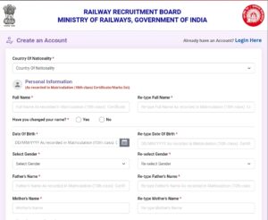 RRB group D Registration Form